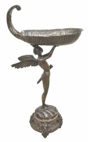 LARGE STANDING BRONZE WINGED CUPID