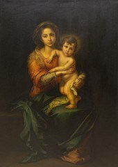 RELIGIOUS PAINTING MADONNA & CHILD AFTER
