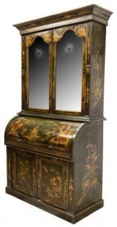 CHINOISERIE JAPANNED DECORATED SECRETARY