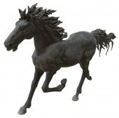 LARGE PATINATED BRONZE GALLOPING HORSE,