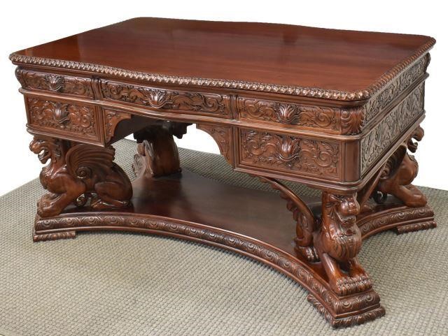 ORNATE HAND CARVED MAHOGANY GRIFFIN 3c1d49