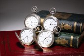 FOUR COIN SILVER ANTIQUE POCKET WATCHES.