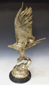 SILVERED BRONZE EAGLE AFTER JULES MOIGNIEZSilvered