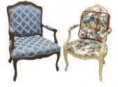 (2) LOUIS XV STYLE FAUTEUILS ARMCHAIRS,