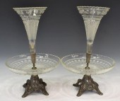 (2) FRENCH GLASS & SPELTER EPERGNE CENTERPIECES(pair)