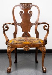 CHIPPENDALE STYLE CARVED EAGLE ARMCHAIR,