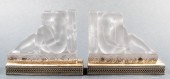 ETLING ART DECO FROSTED ART GLASS BOOKENDS,