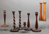 TURNED WOOD CANDLE STICK HOLDERS, 8