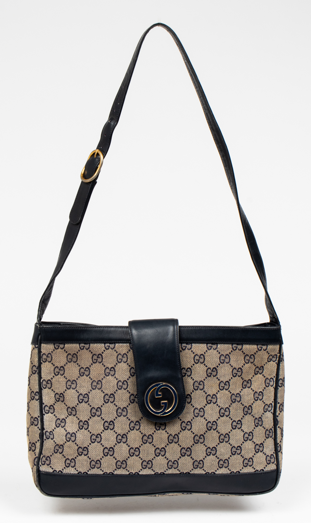 GUCCI NAVY BLUE LEATHER AND CANVAS 3c3384