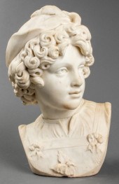 CARVED MARBLE PORTRAIT BUST OF A YOUNG