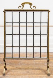 BRASS AND BEVELED GLASS FIREPLACE SCREEN
