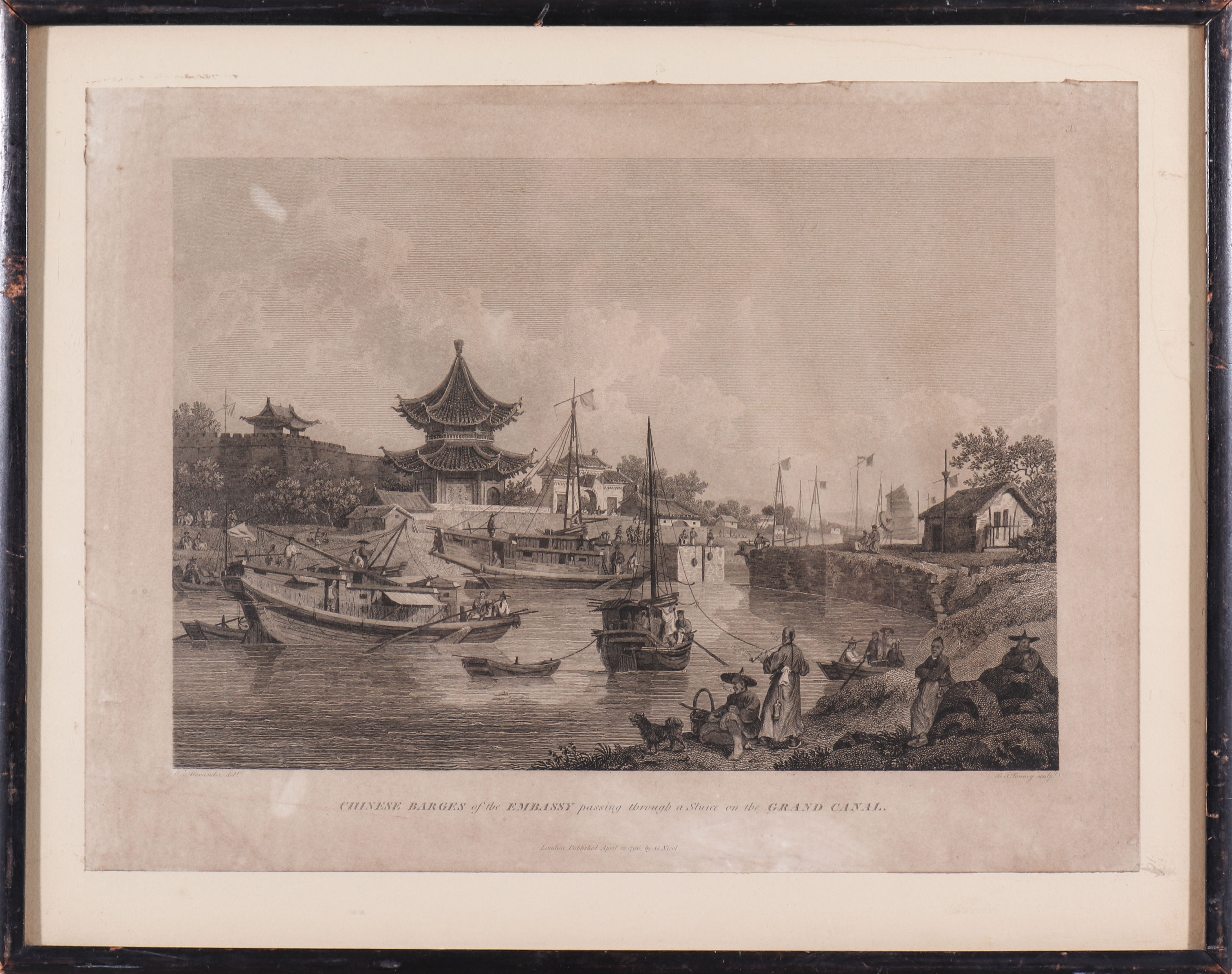ANTIQUE ENGRAVING CHINESE BARGES 3c37c7
