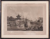 ANTIQUE ENGRAVING CHINESE BARGES OF
