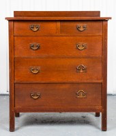 STICKLEY MISSION TALL OAK CHEST OF DRAWERS