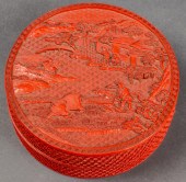 CHINESE CARVED CINNABAR LACQUER ROUND