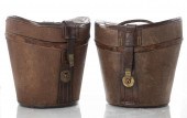 ENGLISH LEATHER BOUND HAT BOXES WITH