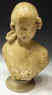LARGE FRENCH ALABASTER BUST OF A BEAUTYLarge