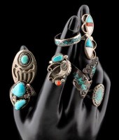 ZUNI AND NAVAJO STERLING SILVER & TURQUOISE