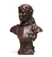 BRONZE BUST OF JEANNE D ARC SIGNED