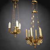 (2) FRENCH GILT BRONZE HALL CHANDELIERS