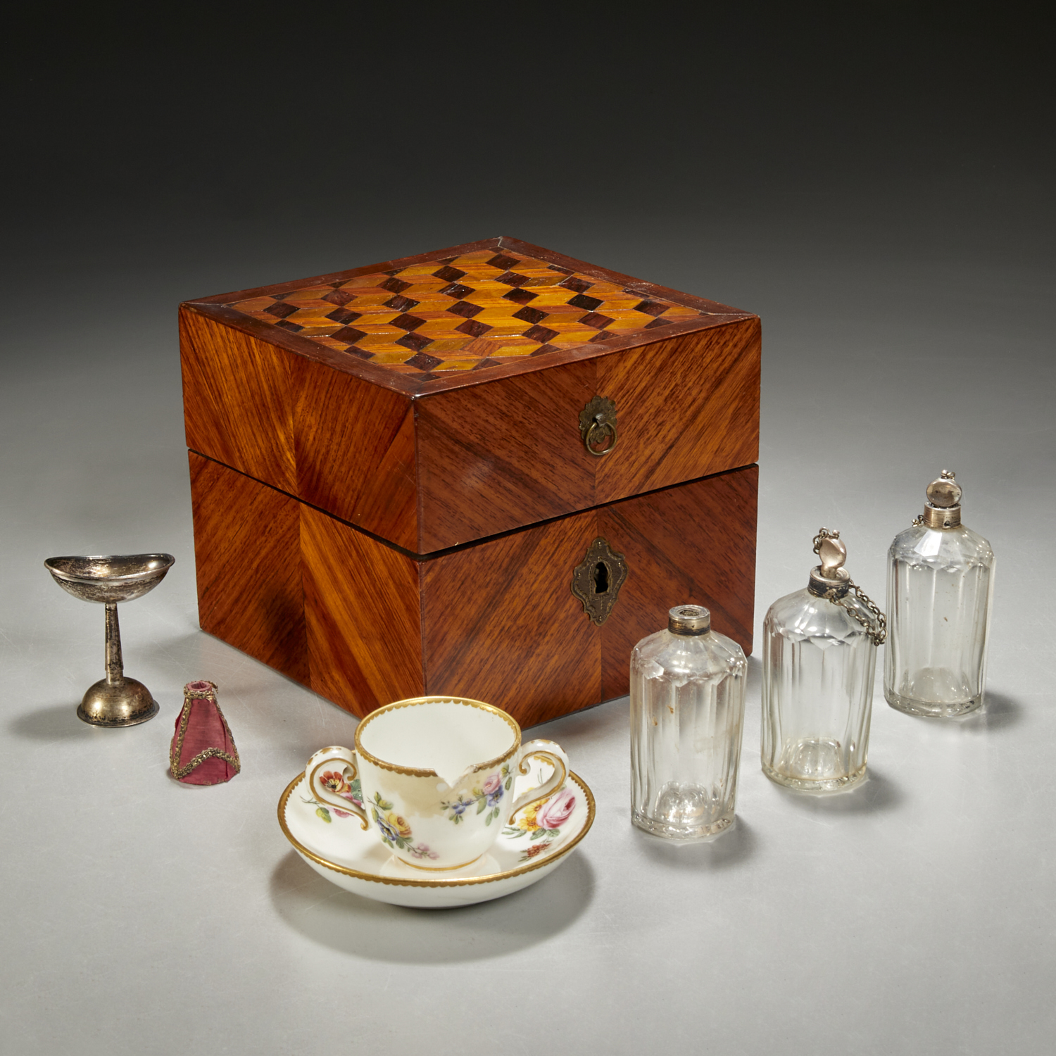 FRENCH MEDICINE BOX W/ SEVRES CUP/