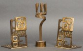JUDAICA BRASS SHALOM BOOKENDS & CANDLE