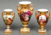 HAND-PAINTED PORCELAIN URNS, GROUP OF