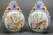LARGE CHINESE HAND PAINTED MOON FLASKS,