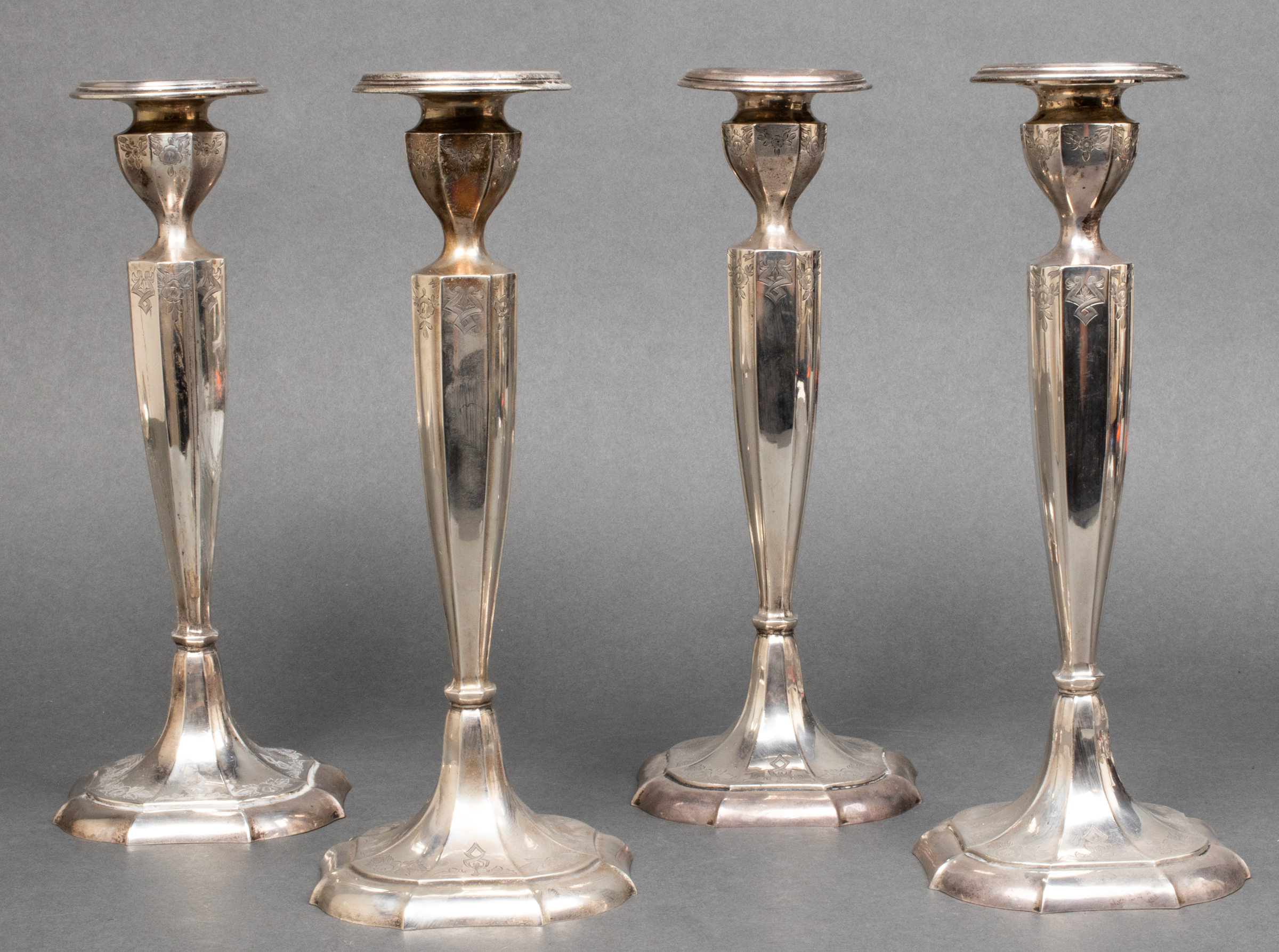J.S. CO. STERLING SILVER CANDLESTICKS,