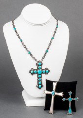 NATIVE AMERICAN SILVER & TURQUOISE CROSSES,
