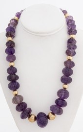 CARVED GRADUATED AMETHYST BEADED NECKLACE