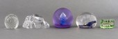 GLASS PAPERWEIGHTS, 5 Five glass paperweights,