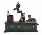 CAST IRON CAT AND MOUSE MECHANICAL BANK