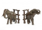 PAIR OF FRENCH PATINATED BRONZE ELEPHANT