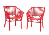 PAIR OF RED LACQUER BAMBOO-FORM ARMCHAIRSPair