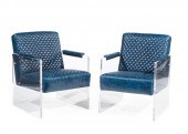 CONTEMPORARY ACRYLIC AND LEATHER ARMCHAIRSPair