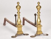 PAIR OF QUEEN ANNE BRASS AND IRON ANDIRONSPair