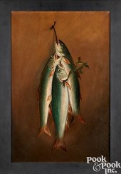 OIL ON CANVAS STILL LIFE OF TROUT, 19TH