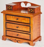 MINIATURE TIGER MAPLE CHEST OF DRAWERS,