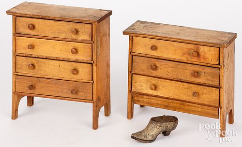 TWO DOLL SIZE CHEST OF DRAWERS,