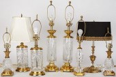 EIGHT CONTEMPORARY BRASS AND GLASS TABLE