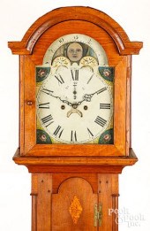 PINE AND CHERRY TALL CASE CLOCK, CA.