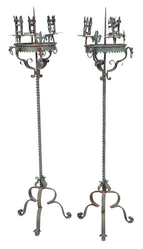 PAIR OF GOTHIC STYLE WROUGHT IRON