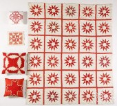 RED AND WHITE MARINERS COMPASS QUILT,