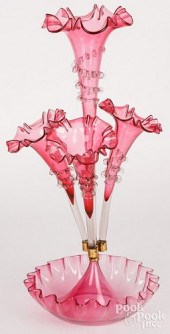 VICTORIAN CRANBERRY GLASS EPERGNE, 19TH