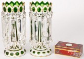 PAIR OF EMERALD GREEN MANTLE LUSTRES,