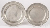 TWO NEW YORK PEWTER PLATES, 18TH C.Two