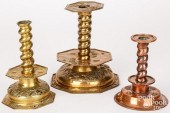 TWO DUTCH EMBOSSED BRASS CANDLESTICKS  3c6608