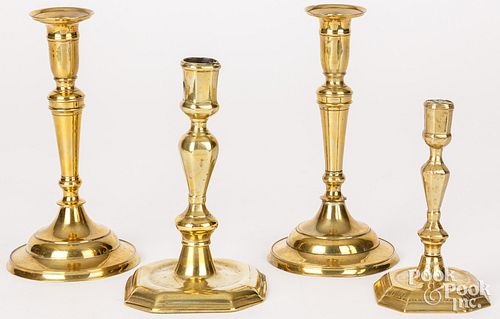 PAIR OF FRENCH BRASS CANDLESTICKS,