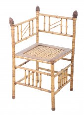 Tiger bamboo corner chair, acorn finials,